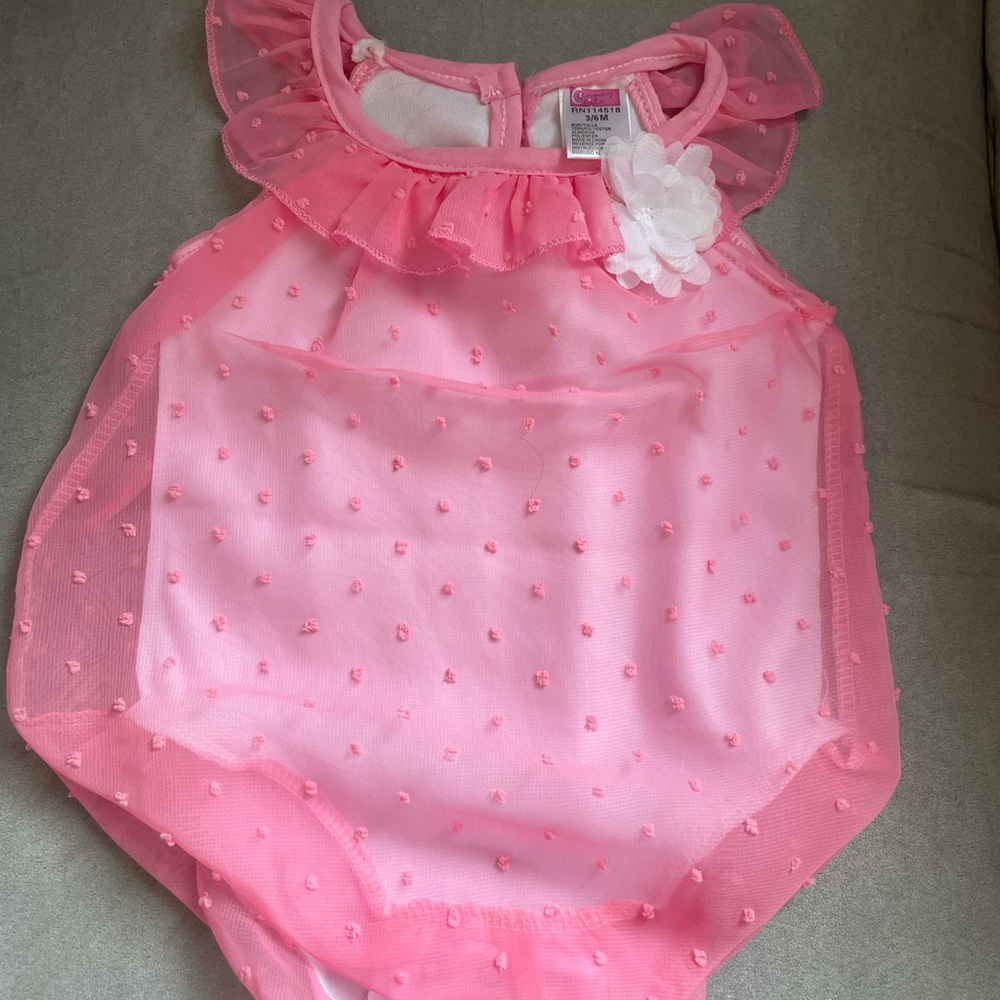 Pink Ruffled Baby Onesie with Flower Accent